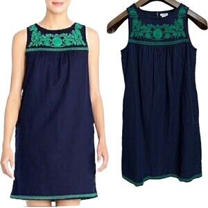 J. Crew factory Women’s  Embroidered Sleeveless Dress Navy Blue‎ Size XXS
